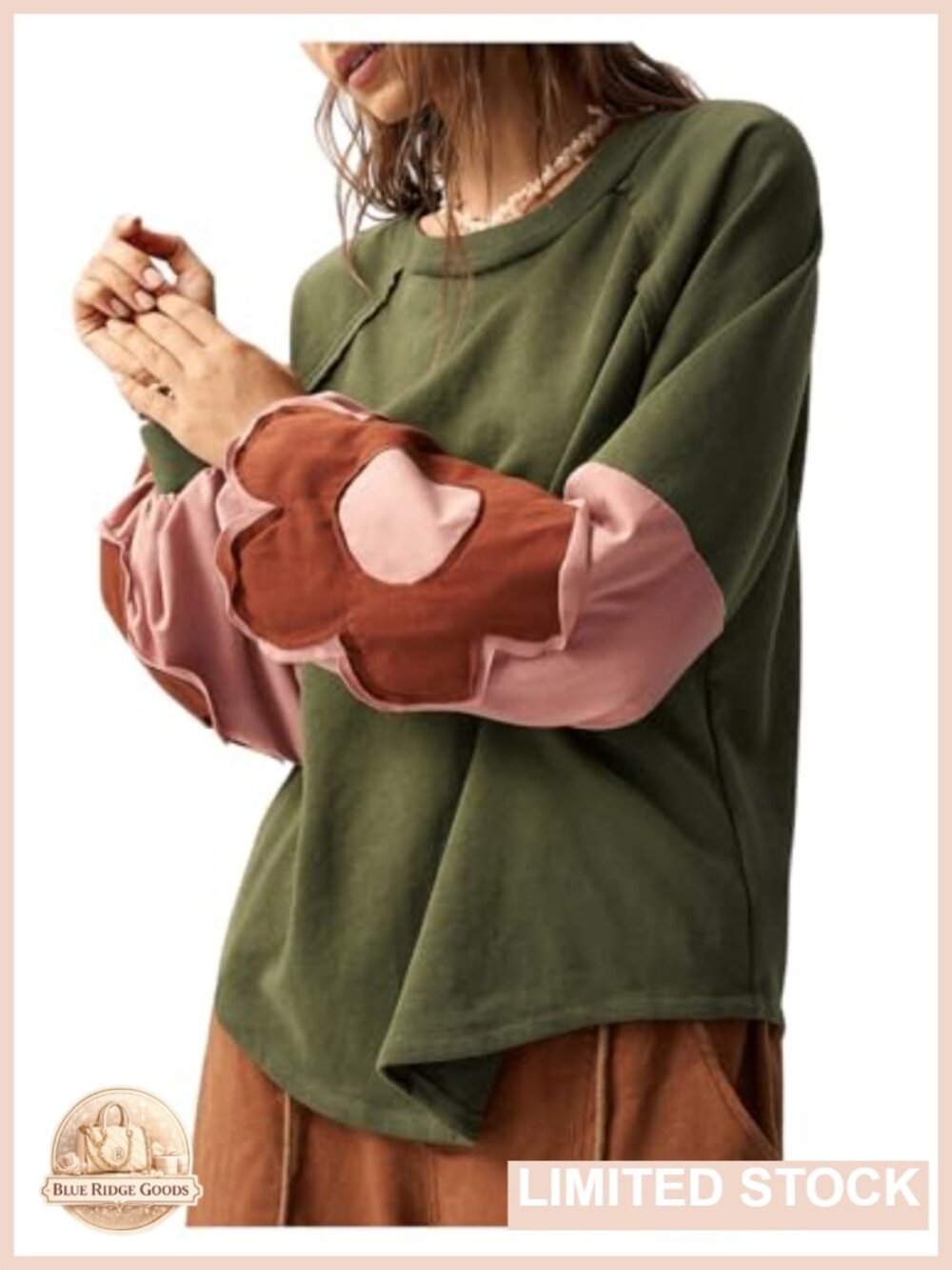 Oversized Boho Floral Sweatshirt Crew Neck Long Sleeve Drop Shoulder